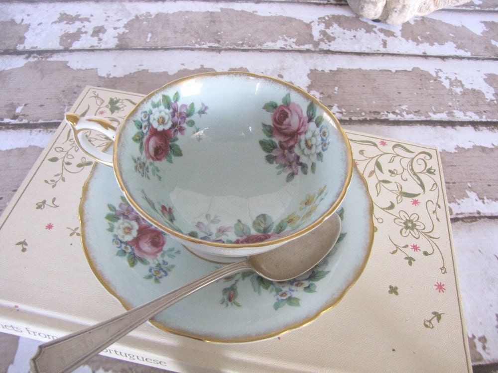 Vintage Tea Cup Saucer Set ParagonTurquoise A1616/1 from AllieEtCie