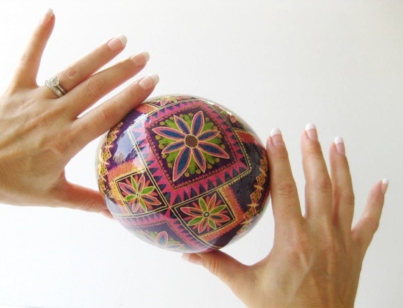 Ostrich egg Pysanka Purple Floral Bliss, Ukrainian Easter egg