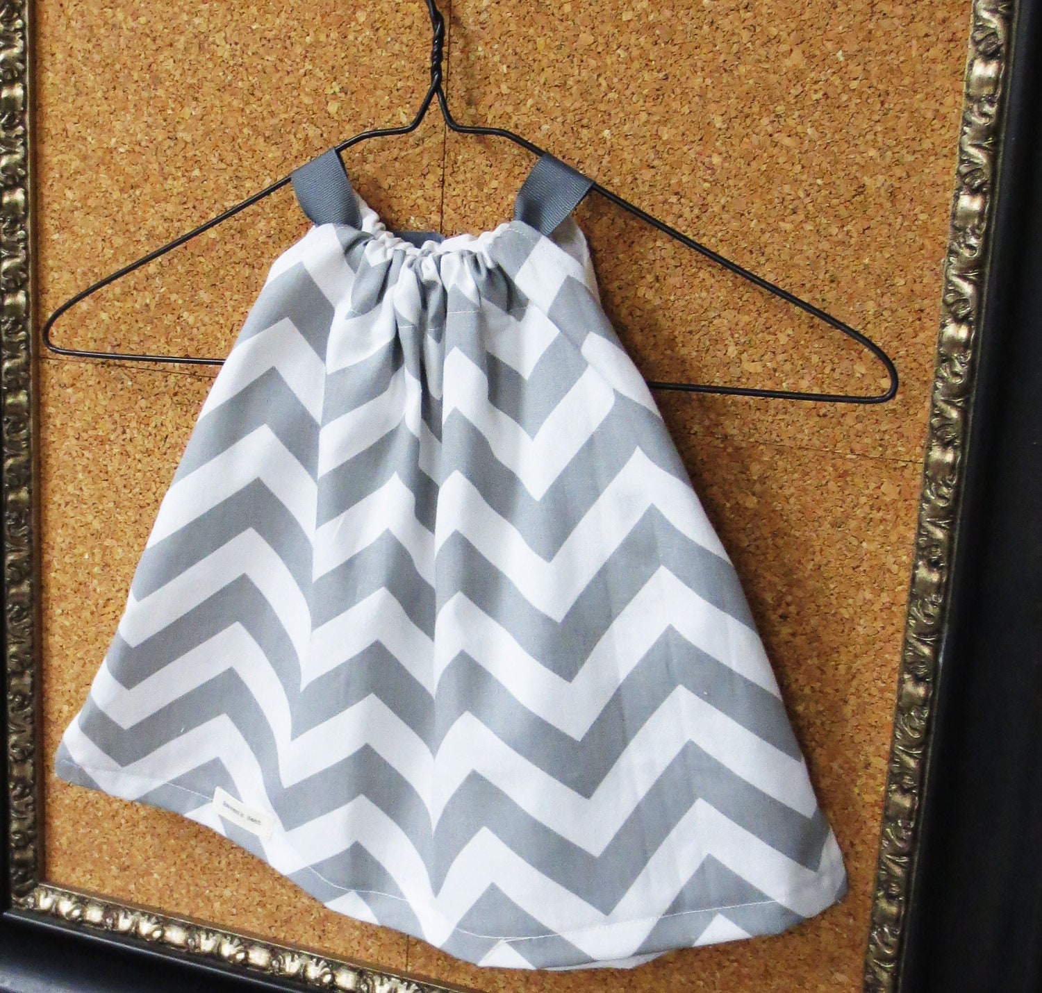 Girl's dress or tunic in grey and white chevron cotton print in 12 month / 1T