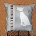 Decorative Throw Pillow Cushion Cover with Off White Bull Terrier Silhouette Applique and black and ivory ticking stripe at back