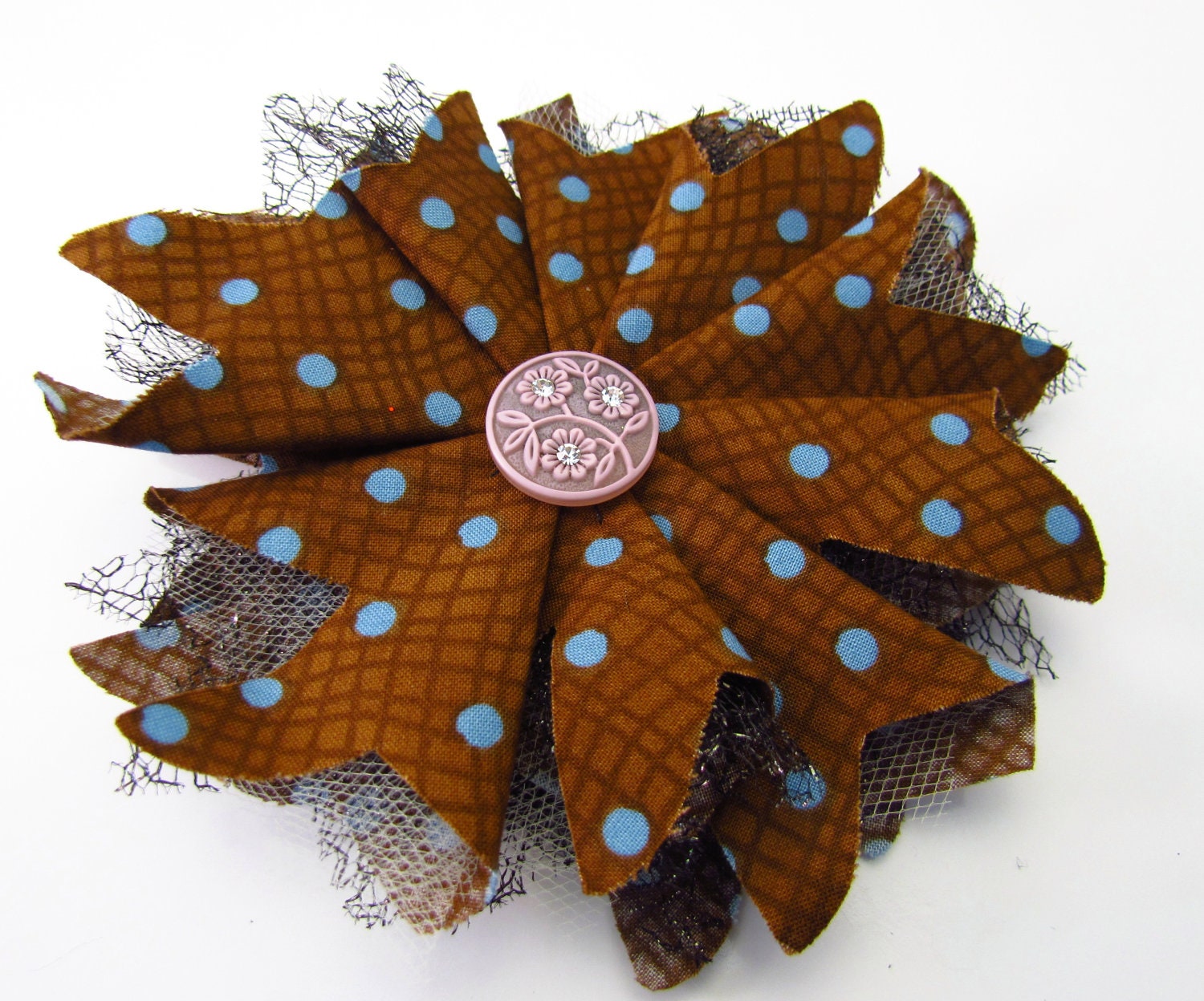 Brown and Blue Polka Dotted Small Flower Clip (Tiffany)