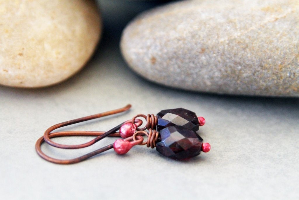 Rustic Reds - Faceted Garnet Earrings