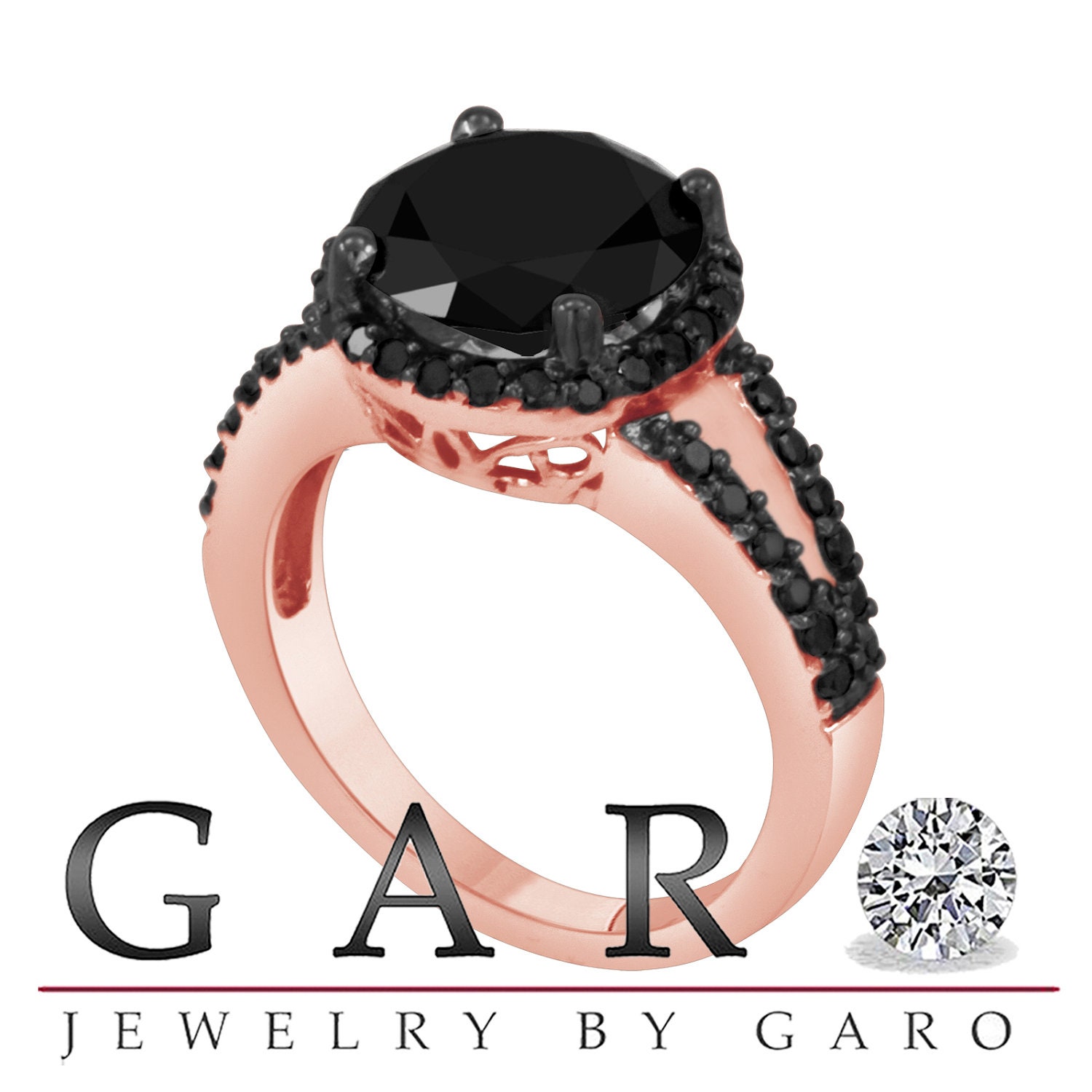 Special Low Price For Holiday  3.63 Carat CERTIFIED Fancy Black Diamond Halo Engagement Ring 14K Rose Gold Handmade Pave Set