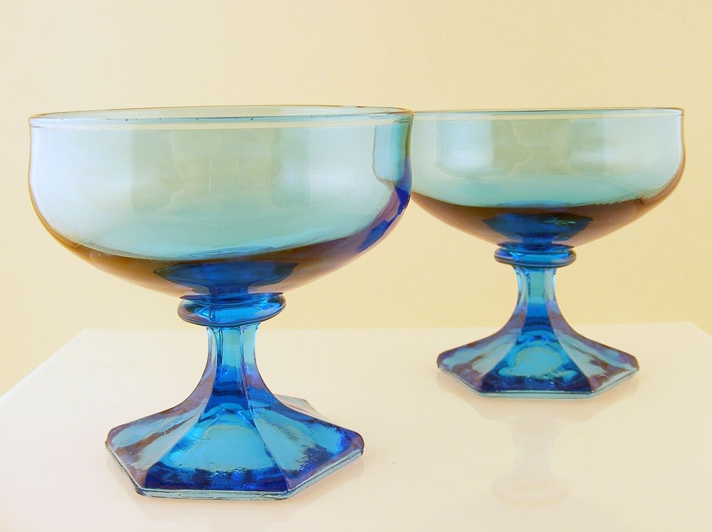 Pedestal vintage Champagne Teal Cups dessert pedestal TidBitz Vintage Dessert Glass  by cups