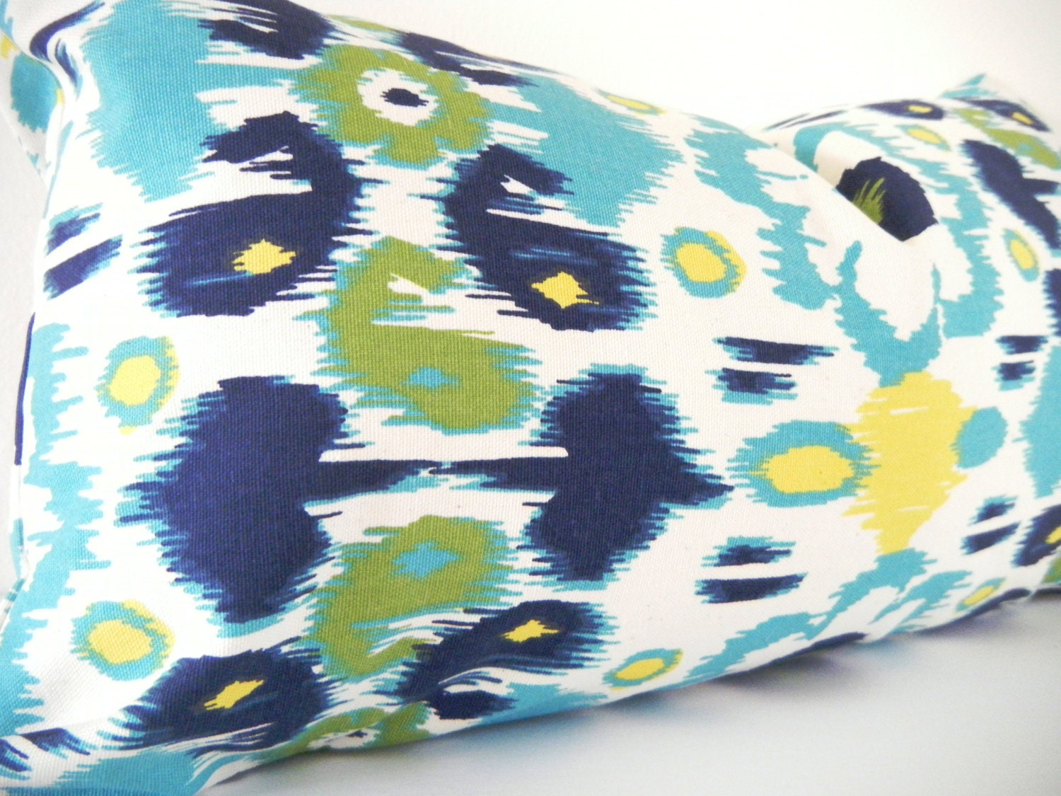 Blue Green Ikat Pillow Covers, Long Bolster Pillow Cover, Navy Blue and Light Blue, 12x22 Inch