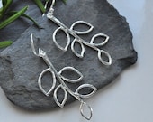 Simple Leaf Branch Twig Silver Dangle Earrings,Nature Inspired Botanical Jewelry,Casual Jewelry