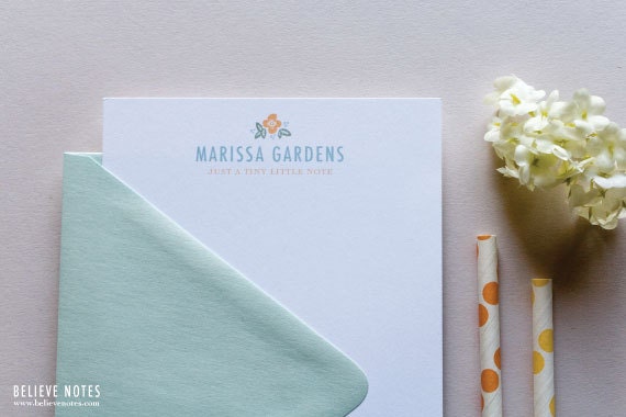 Set of 12 "Tiny Little Flower" Personalized Stationery Note Cards