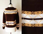 1970s brown arrow chevron stripe pullover sweater s m