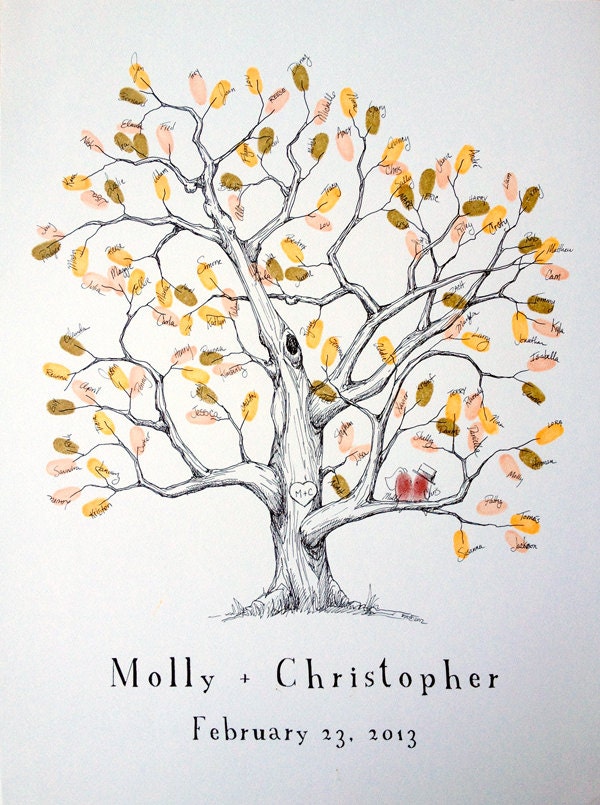 Medium Elm Design, The original hand-drawn wedding guest book fingerprint tree (ink pads sold separately)