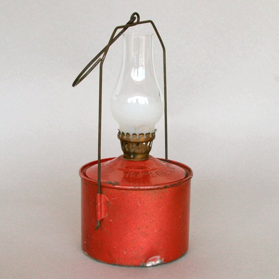 Vintage Red Kelly Emergency Oil Lamp with Chimney