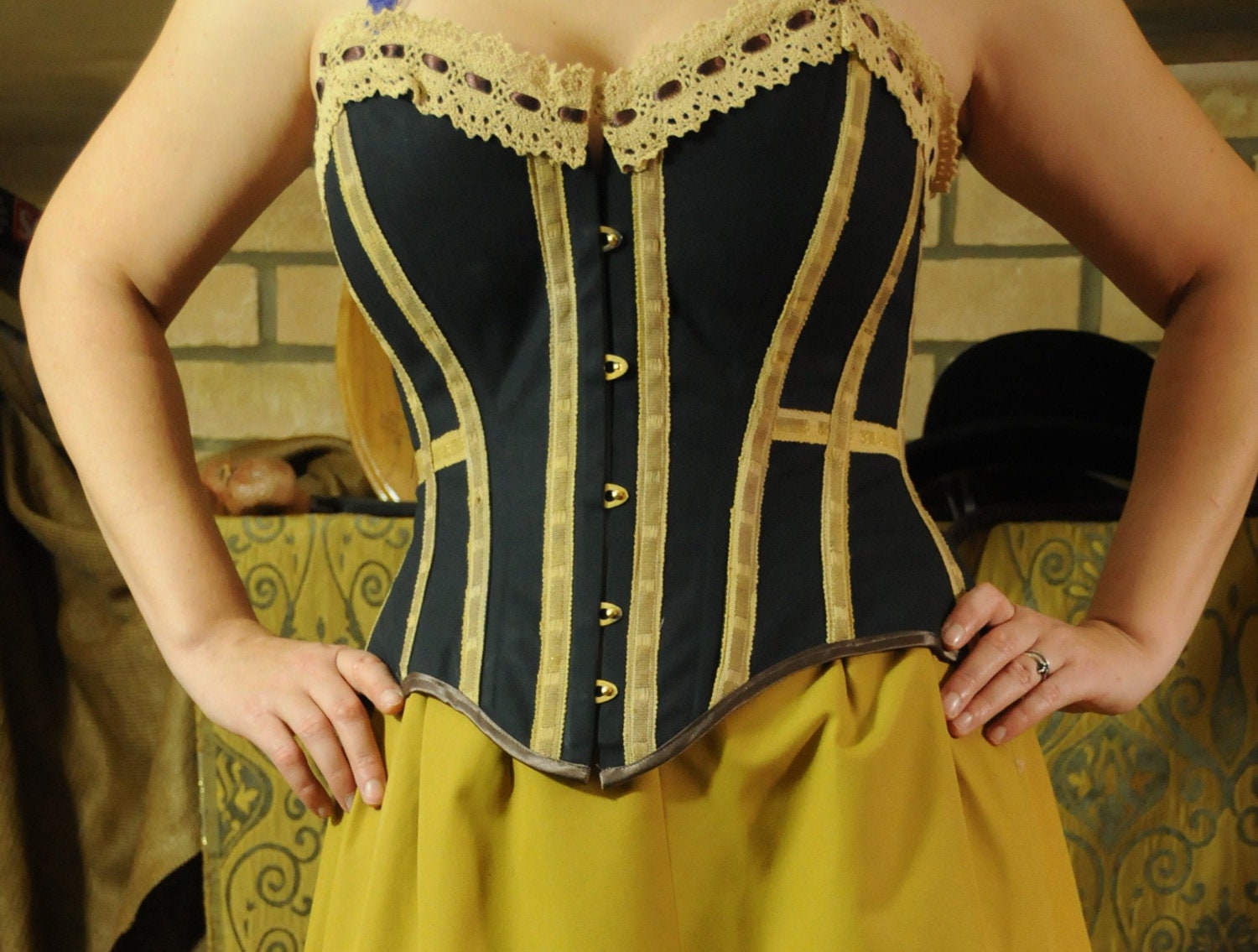 lacy skeleton -an overbust Steampunk Alternative corset in silk