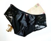 Elegant Black Satin & Lace 'Raven' Cheeky Panties Made to Order