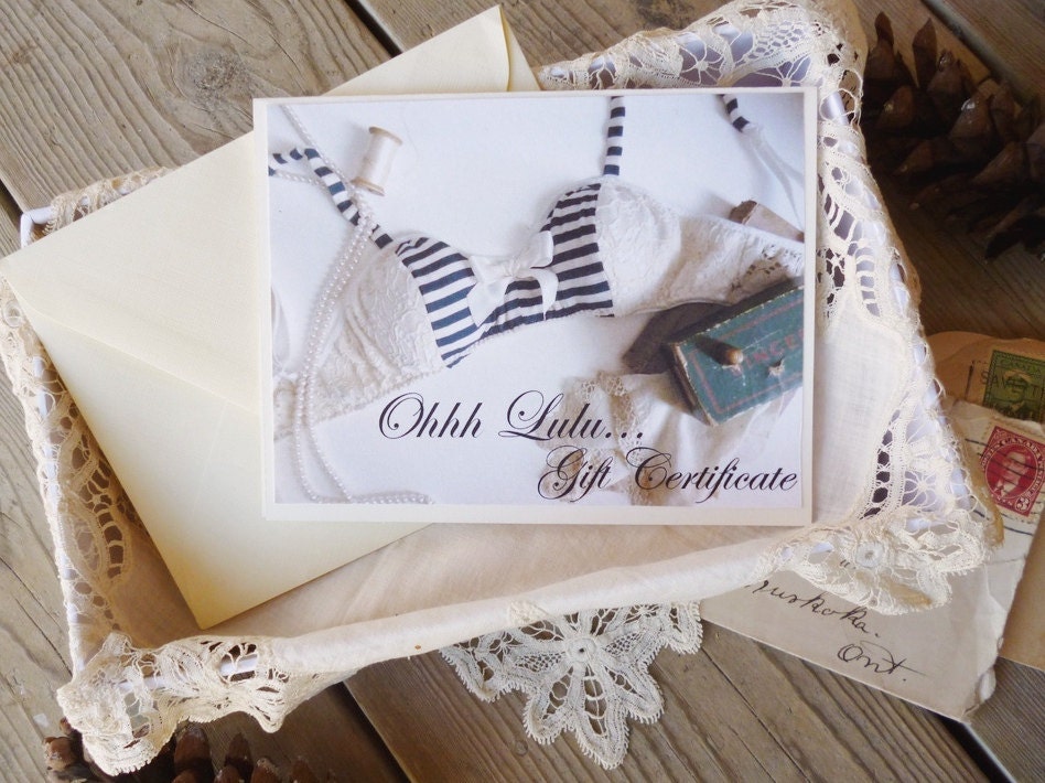 Ohhh Lulu Gift Certificate for Twenty Five Dollars Romantic Gift for Her