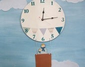 Hot Air Ballon Wall Clock White with flags