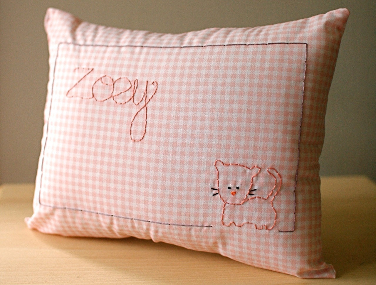 Personalized  baby  birth Pillow, Zoey the Cat