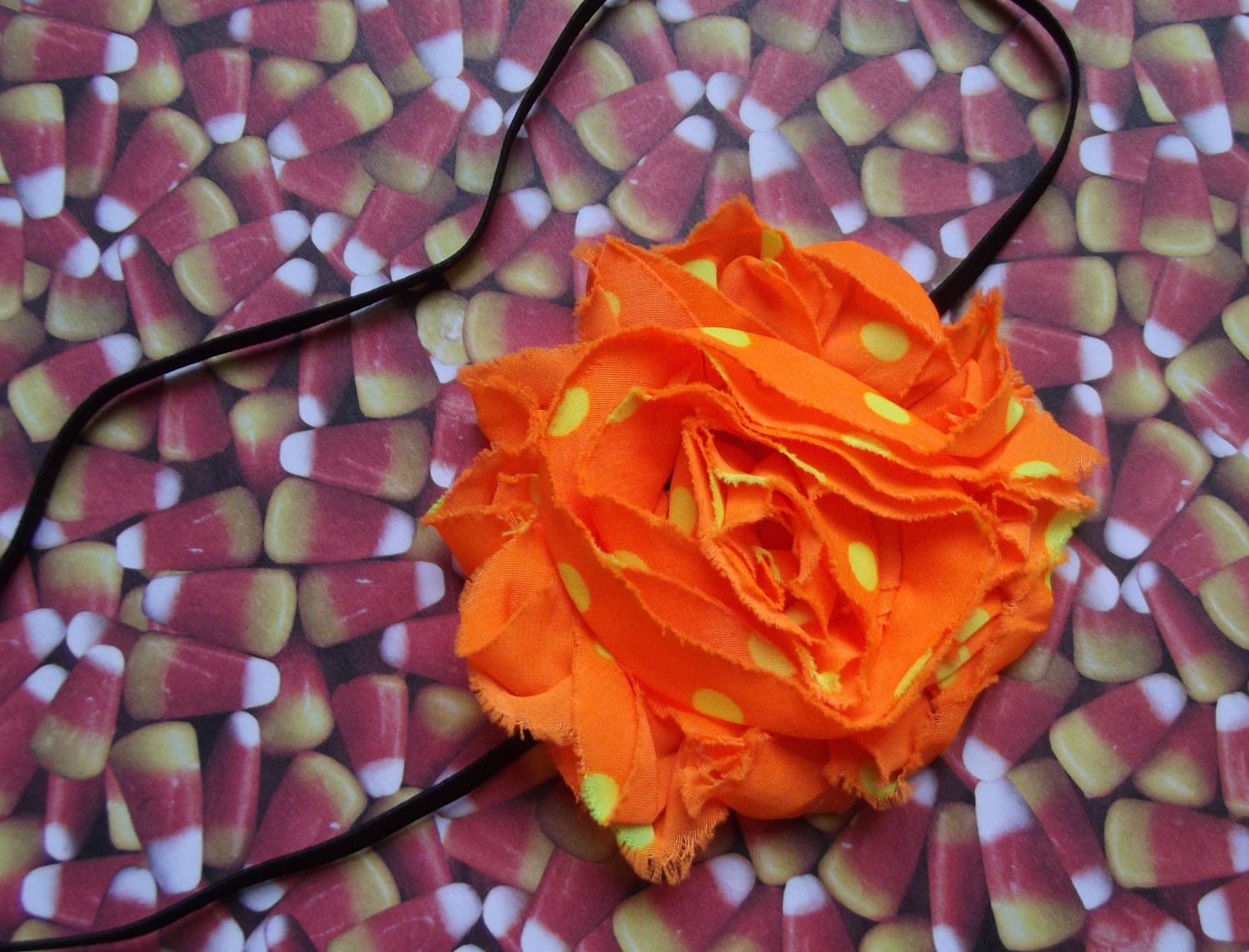 Halloween Orange and Yellow Polka Dot Baby Headband Shabby Chic Vintage Style Flower - Infant Baby Headband -  Toddler - Girl - Photo Prop