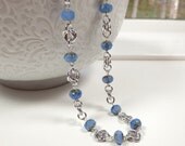 Milky Sky Blue Picasso Czech Glass Rondelles and Mobius Flower/Love Knot Chain Mail Necklace Chainmaille Jewelry