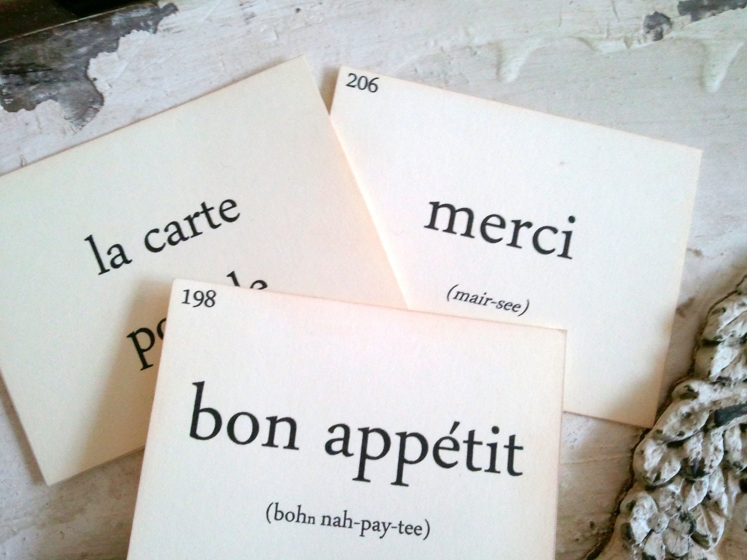 French Flashcards, French Words, French Home Decor, Scrapbooking, Small Embellishment, Set of 12 - 33PaperLane