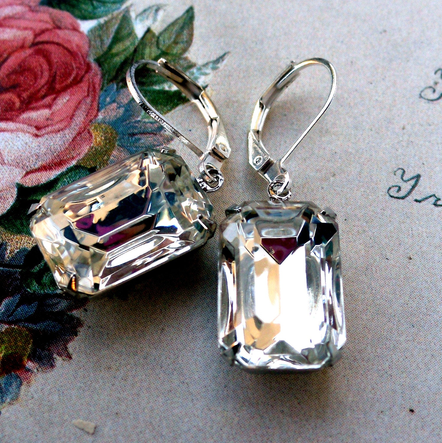 RESERVED for AMANDA Hollywood Glam Ice Crystal Emerald Cut Jewel Earrings