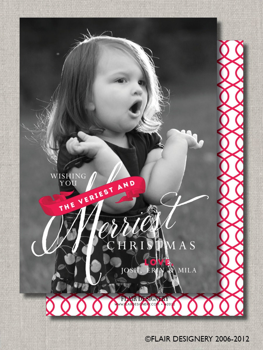Photo Holiday Card - Set of 25 Photo Cards - Veriest and Merriest by Flair Designery Il_570xn