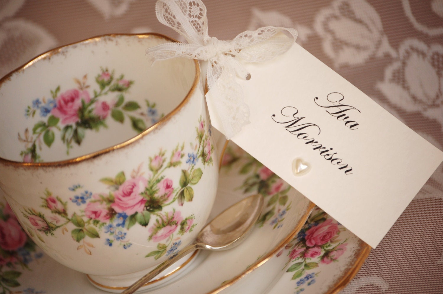 Lace and Pearl Place Setting Tags - set of 4