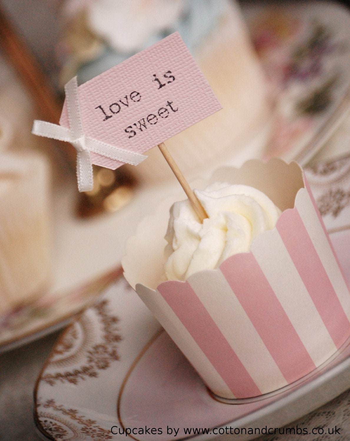 Love is Sweet Party Picks - blush pink and ivory bows