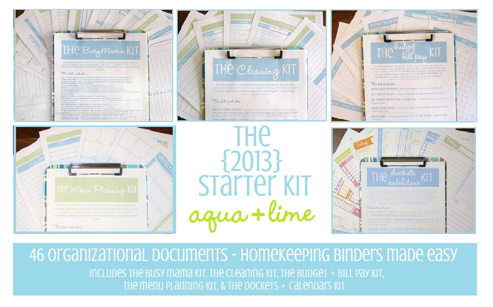The 2013 Clean Mama Printables Starter Kit - Aqua and Lime - 46 documents - INSTANT DOWNLOAD