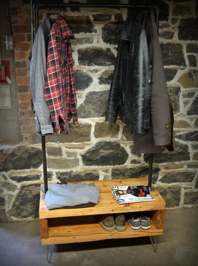 Salvaged Fir and Industrial Pipe Dressing Bench