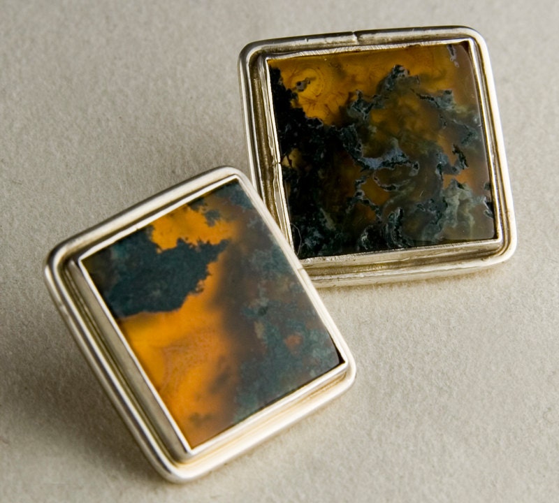 Square Red Moss Agate Earrings