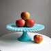 Fenton Turquoise Silver Crest Milk Glass Cake Stand, 1950s Blue Milk Glass Cake Plate