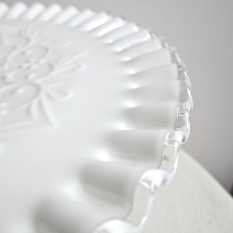Milk Glass Cake Plate by Fenton - Silver Crest Spanish Lace Wedding Decor