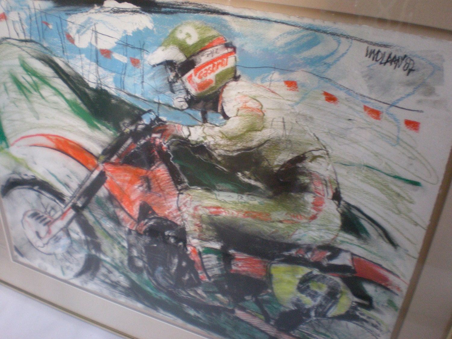Motor Cross Pastel on Paper signed