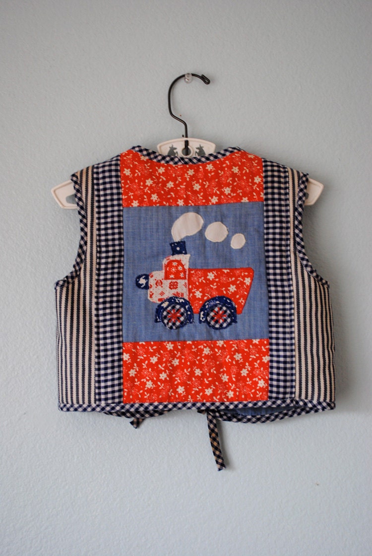 vintage toddler reversible train vest