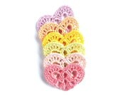 Crocheted hearts applique,  pastel colors, spring embellishment, wedding decorations, favors /set of 6/
