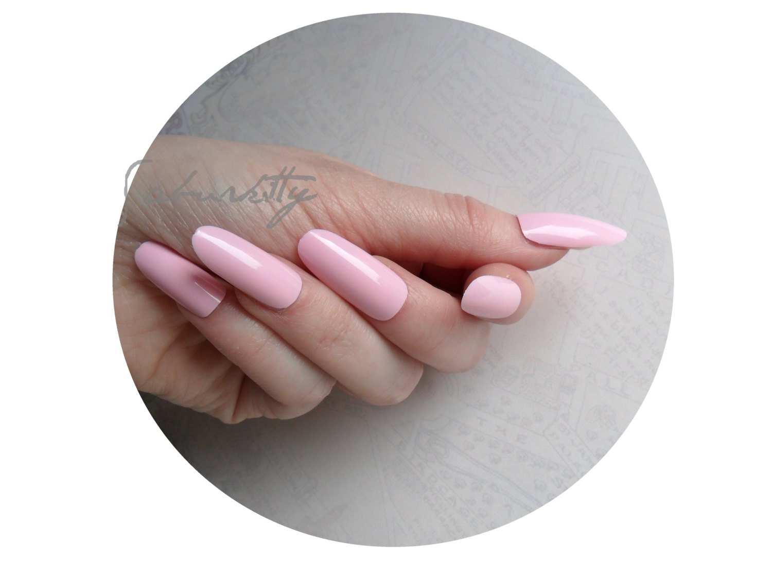 Pink Long Oval Style Nail Art Blanks w/ Nail Art PDF Tutorial DIY Kit almond fake nails fingernail tips with glue