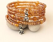 Woodland, Memory Wire Bracelet - Honey Glass Beads, Bunnies