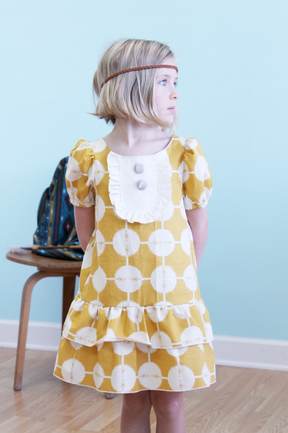 Native Princess mustard drop waist ruffle dress