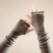 ON SALE-Womens Grey Fingerless Gloves- Angora Jersey Knit Fingerless Winter Warmers-Gray Mittens- Handmade by MoonHalo
