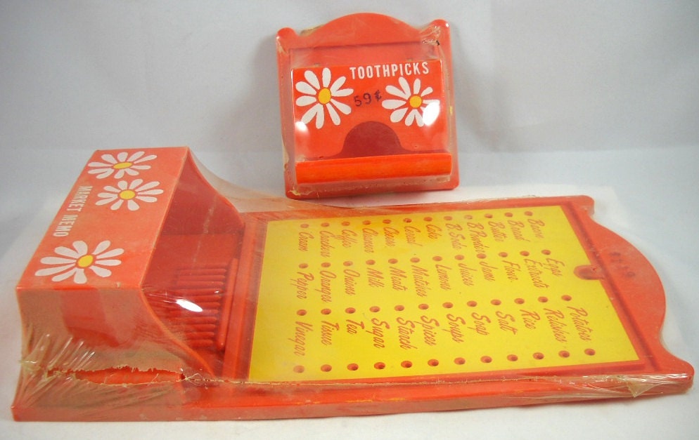 Vintage NIP Memo Shopping List Organizer Matching Toothpick Dispenser