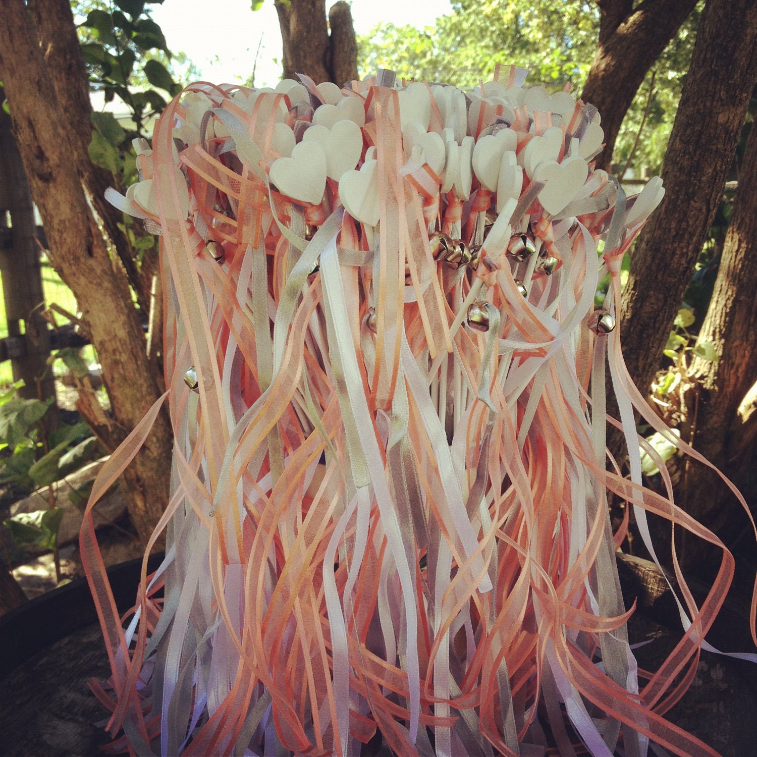 100 Heart Ribbon and Bell Custom Wand Send Offs for Weddings and Parties