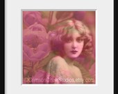 Contemplation - 5x5 print, digital montage, vintage feminine portrait, ethereal, feminine