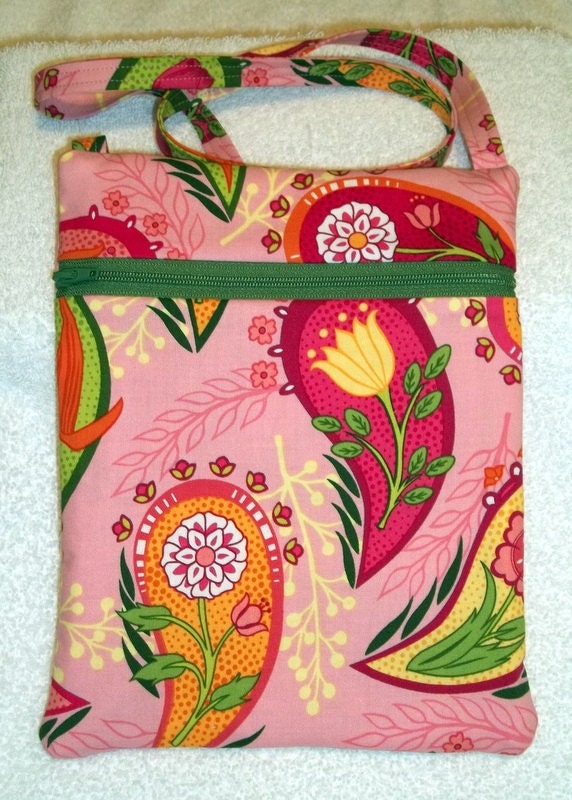 Handmade Pretty in Pink Flowers and Paisley Sling Bag, Cross Body Bag, Hipster,