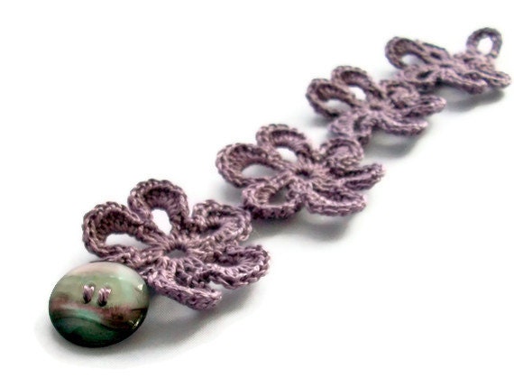Purple Bracelet Flower Crochet Jewelry Button Detail