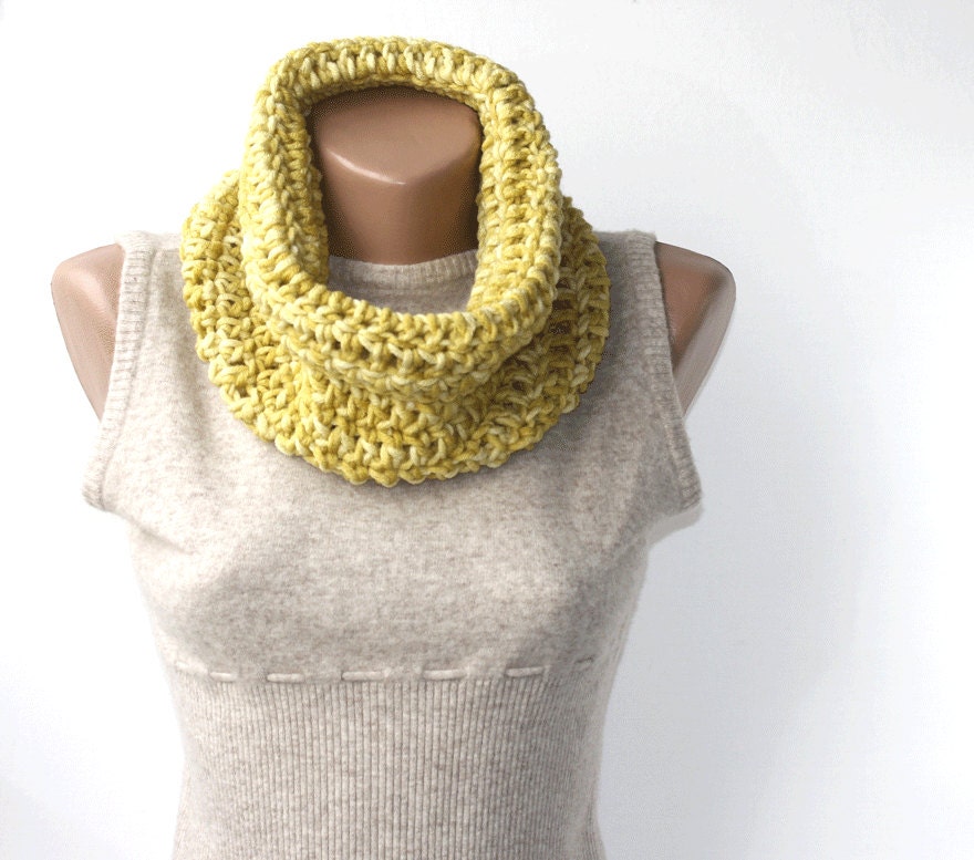 WINTER SALE Winter cowl - green yellow scarf - old gold cowl - crochet neckwarmer  - gift under 25 for women - christmas gift idea - violasboutique