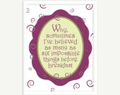 6 Six Impossible Things Alice In Wonderland - Motivational Poster Digital Illustration Print - 11x14 (28x35 cm) Kids Wall Art