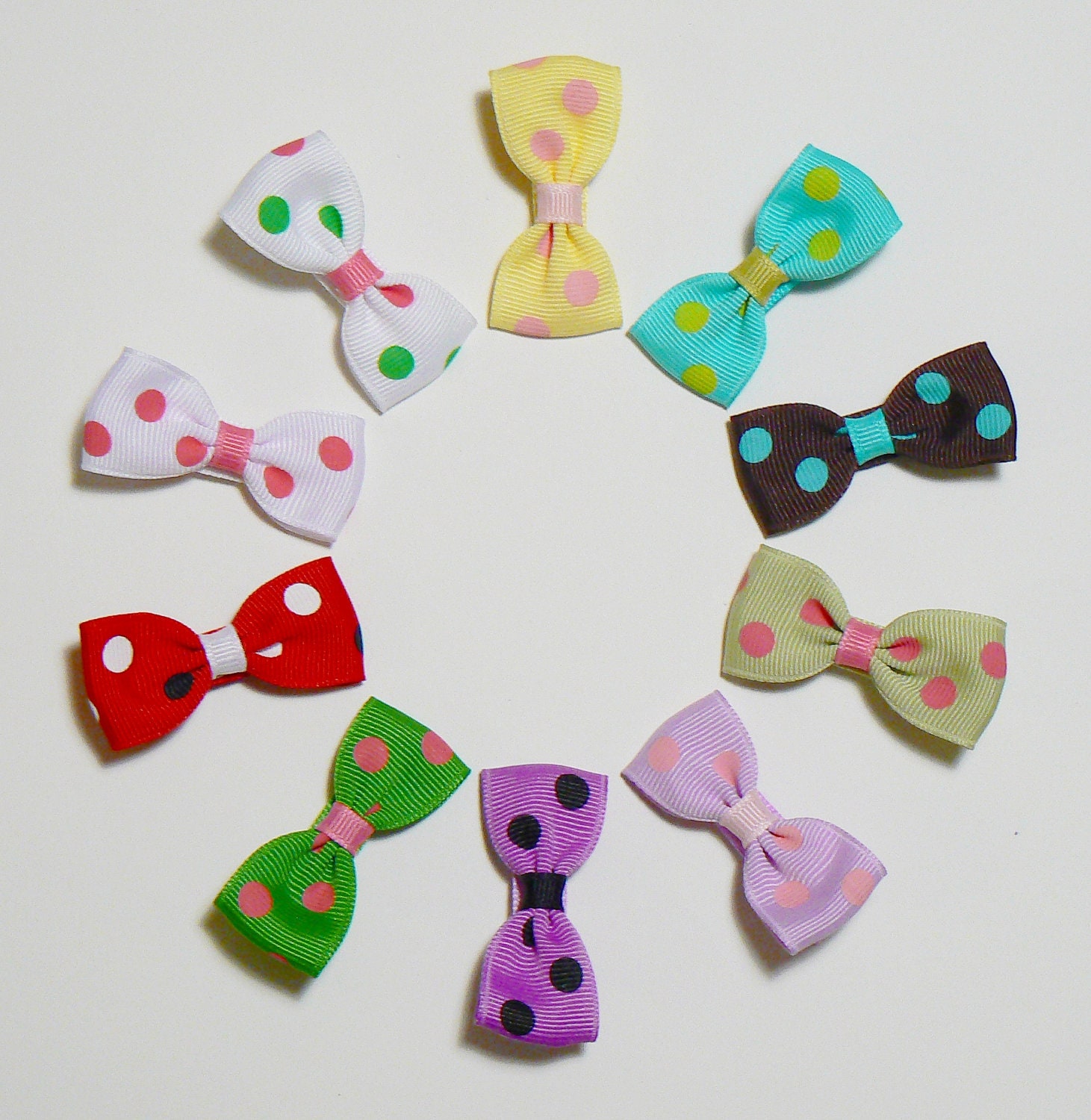 Toddler Girls Polka Dot Hair Bow Set Childrens Kids Boutique Hair Accessories Fashion Hair Clip Hairbows (Set of 10)