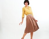 Vintage 1960s Skirt - 60s Full Skirt - Mocha Polished Cotton