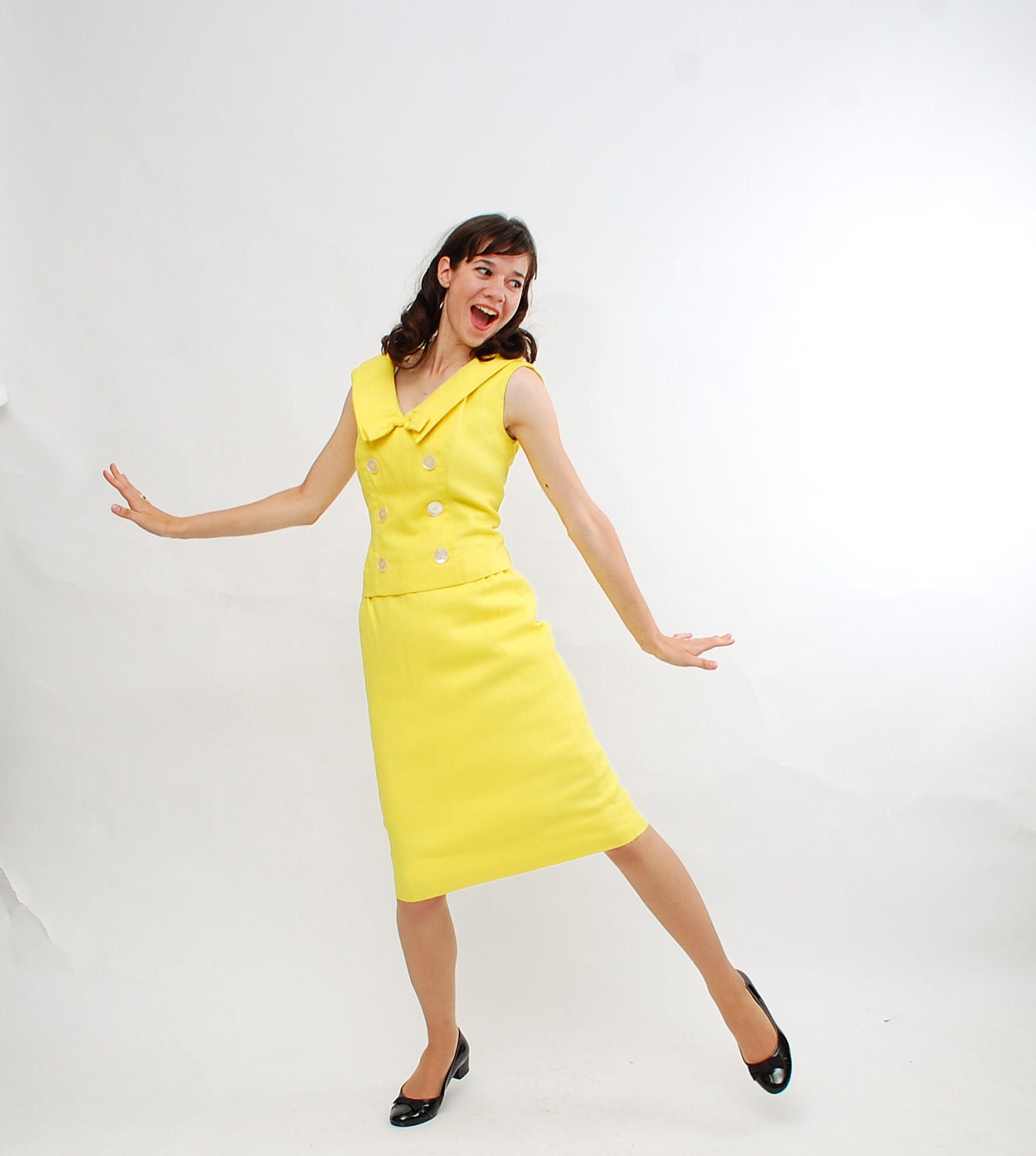 Clearance - Vintage 1960s Dress - 60s Skirt Set - Lemon Yellow