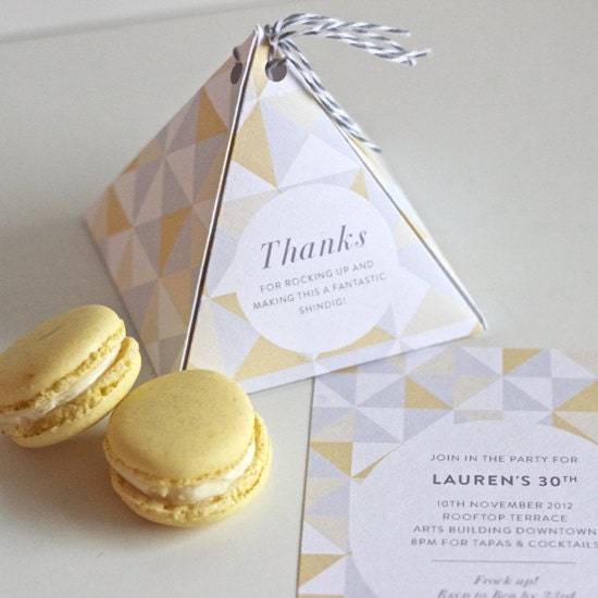 GREY & YELLOW Geometric  -  Hanging Pyramid Treat Box