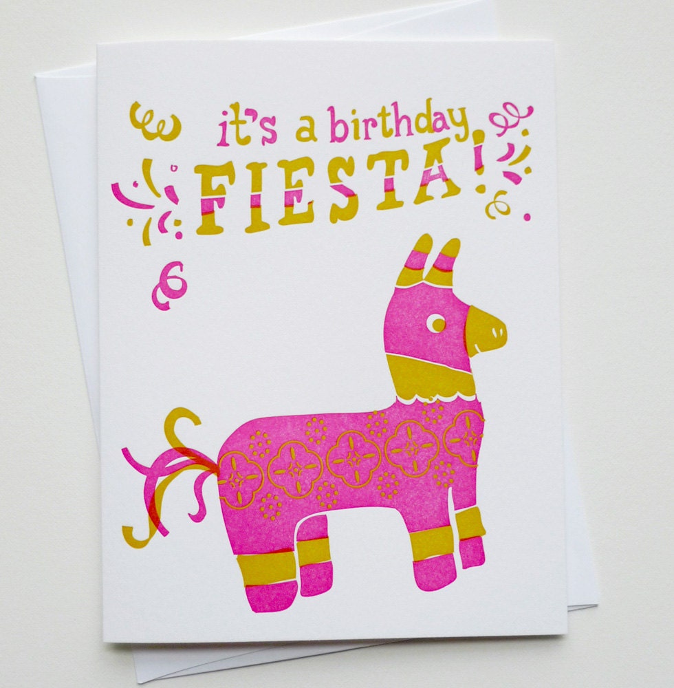 Birthday Card - Letterpress Greeting Card - Happy Birthday Fiesta